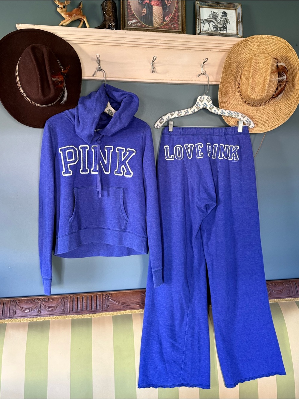Vintage RARE Victoria Secret Pink Sweatsuit SET purple / blue Sz Large
